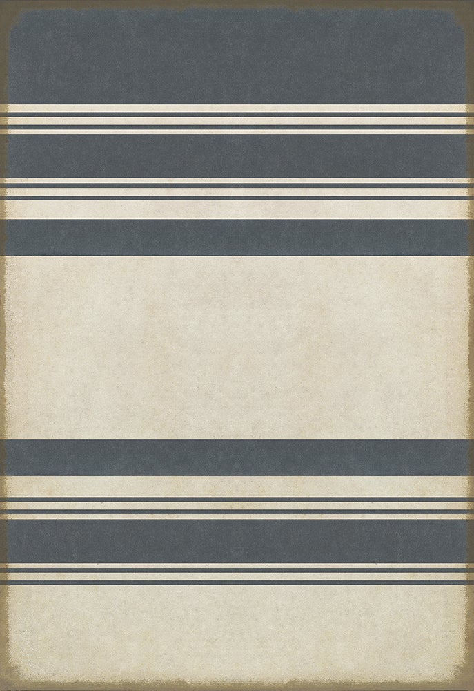 Vintage Vinyl Rug - Pattern 50 - Organic Stripes Blue and White