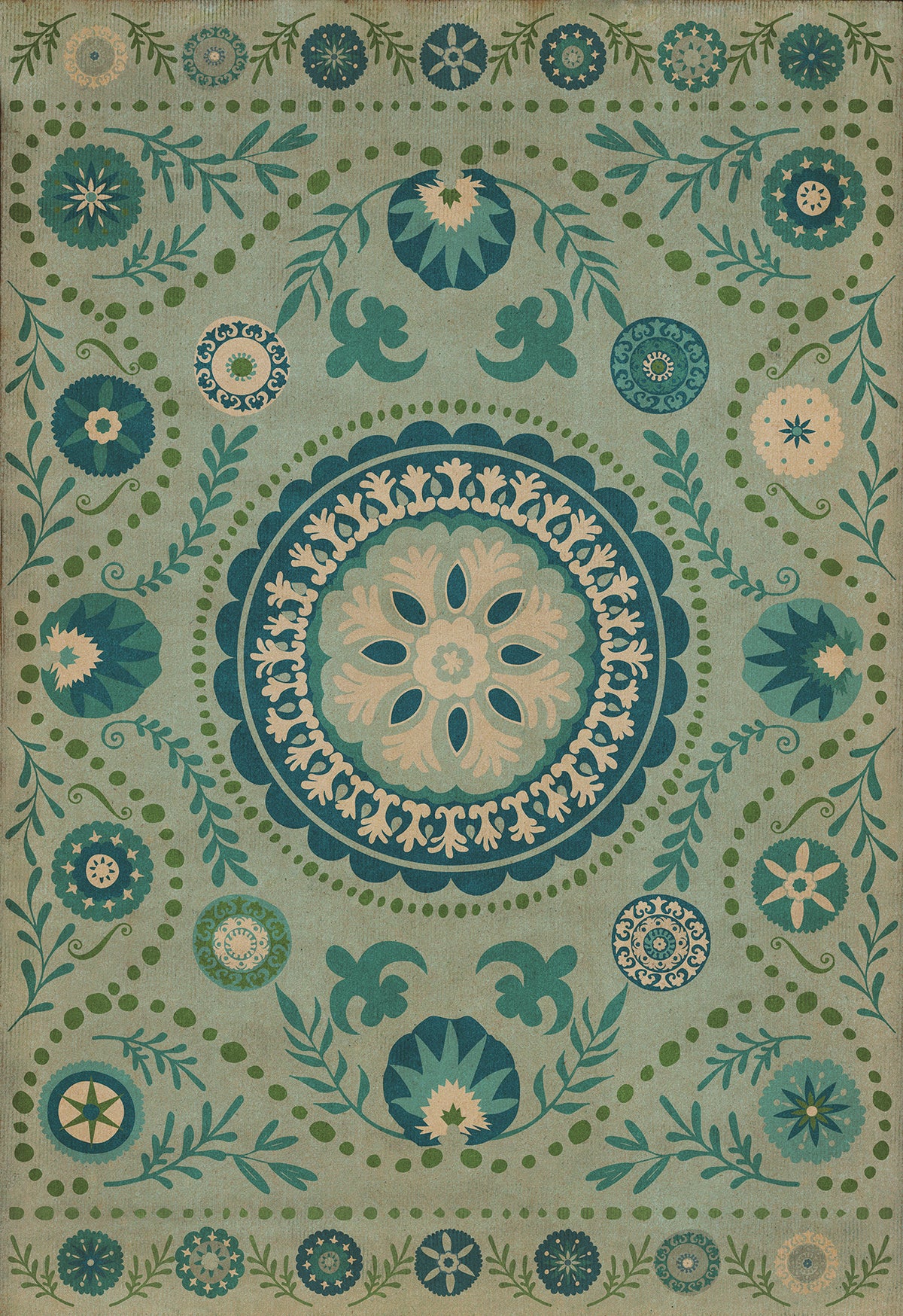 Vintage Vinyl Rug - Pattern 38 - Boho Blue