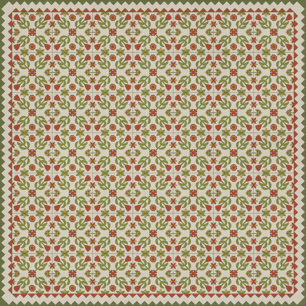 Vintage Vinyl Rug - Floral Quilt - Flowers in the Mirror