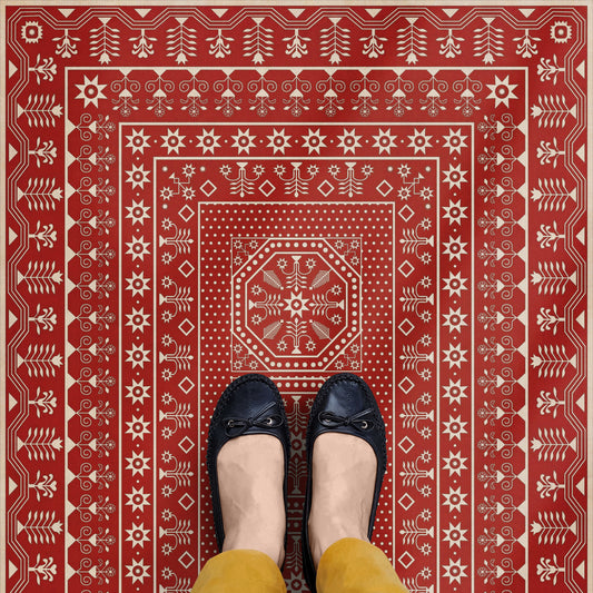 Vintage Vinyl Rug - Embroidery - The Sanguine Sunrise