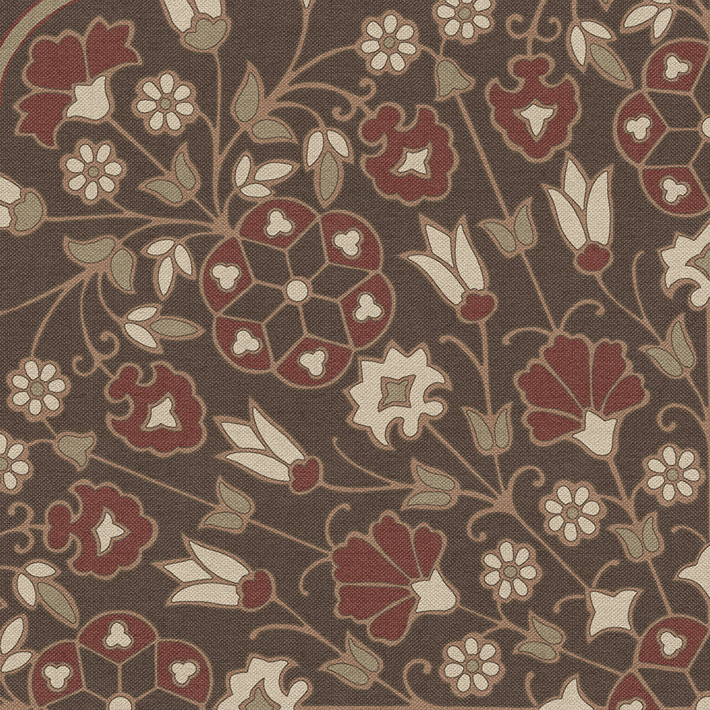 Vintage Vinyl Rug - Arabesque Bloom - Crimson Walnut