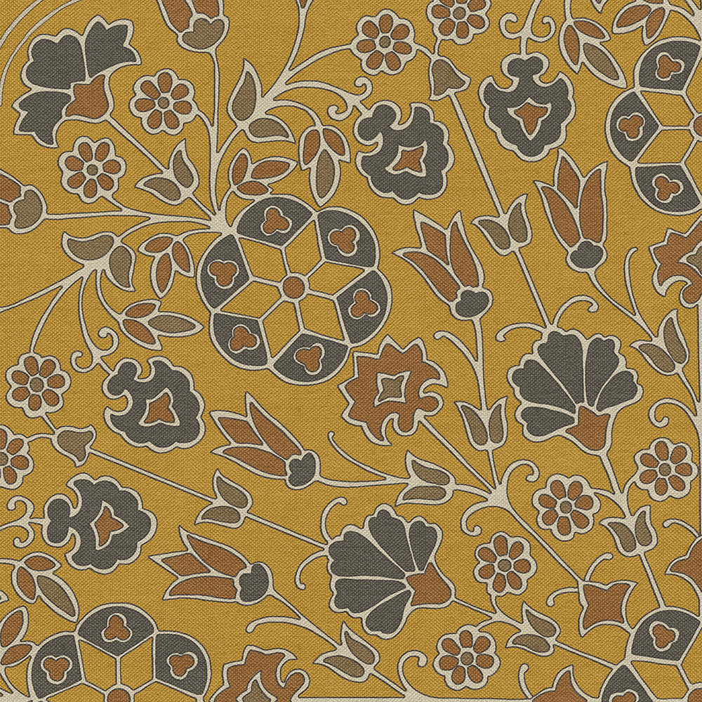 Vintage Vinyl Rug - Arabesque Bloom - Forged Ochre
