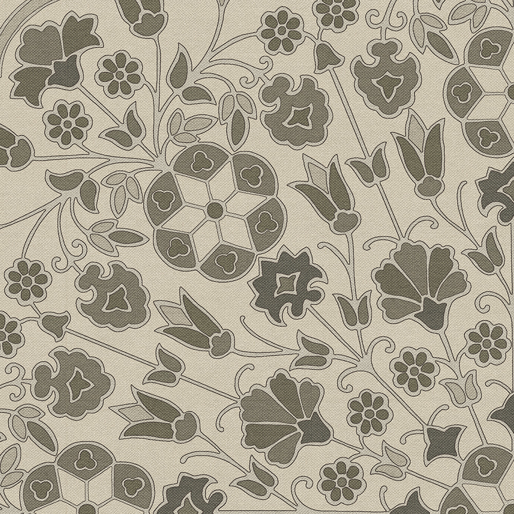 Vintage Vinyl Rug - Arabesque Bloom - Graphite Garden