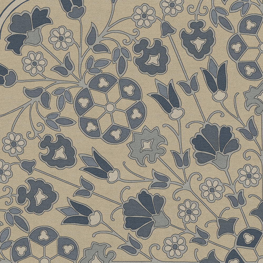 Vintage Vinyl Rug - Arabesque Bloom - Indigo Linen