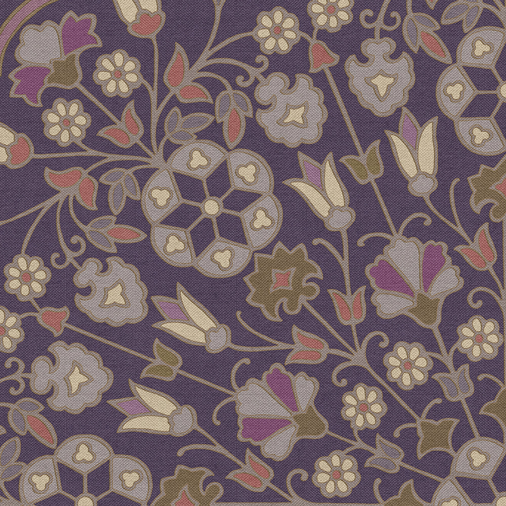 Vintage Vinyl Rug - Arabesque Bloom - Midnight Orchid