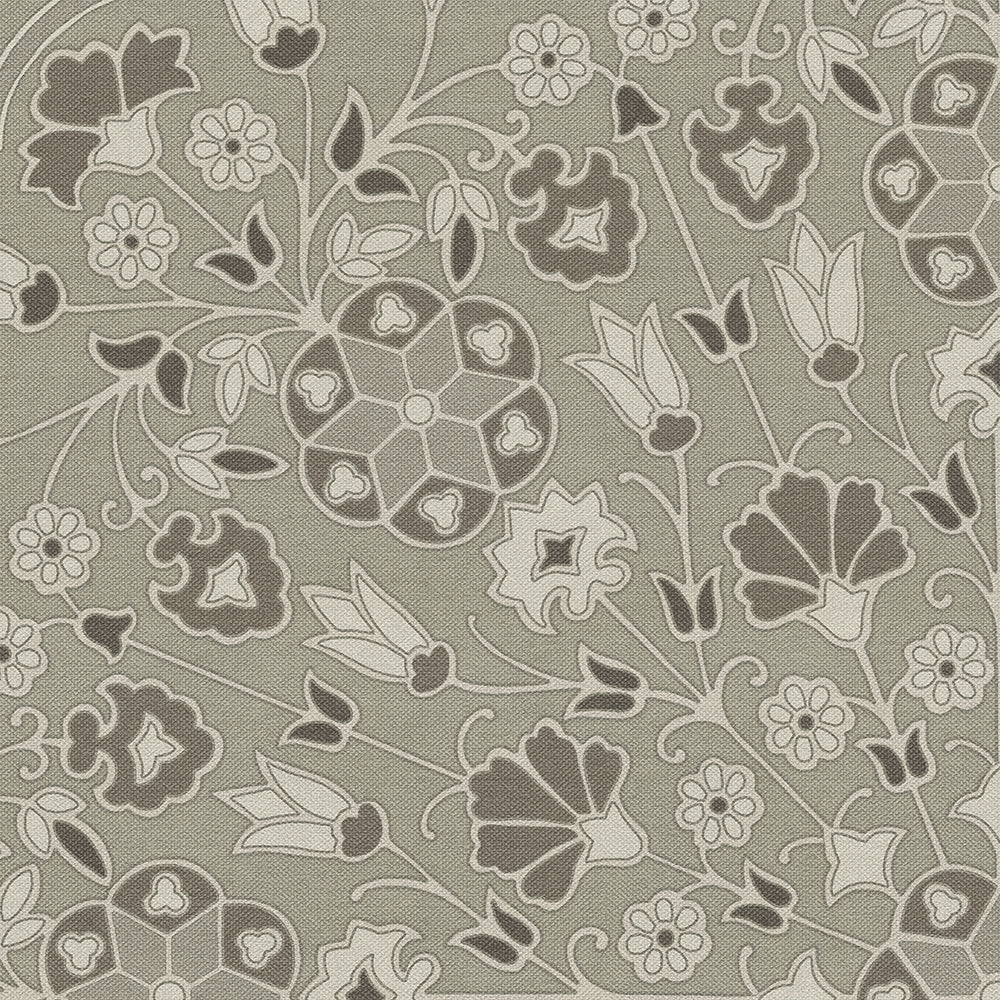 Vintage Vinyl Rug - Arabesque Bloom - Misty Graphite