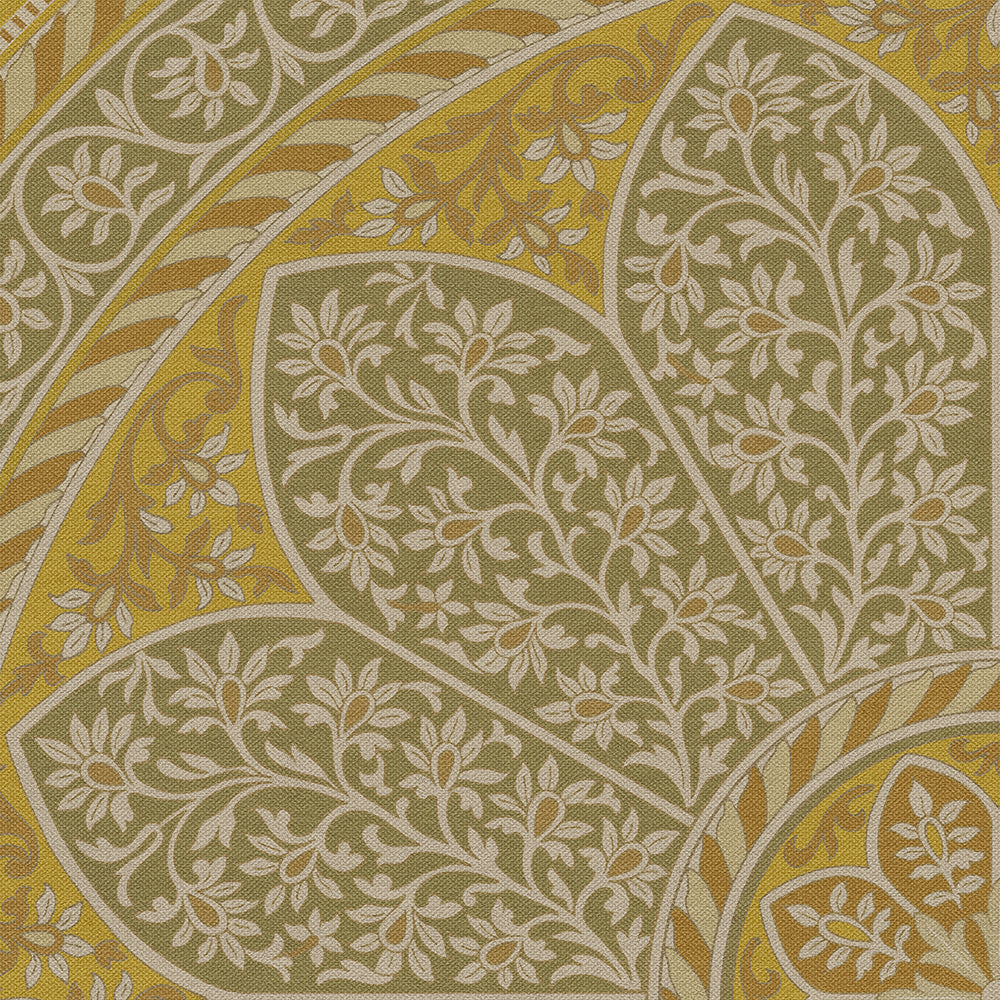 Vintage Vinyl Rug - Estate Tracery - Olive Saffron