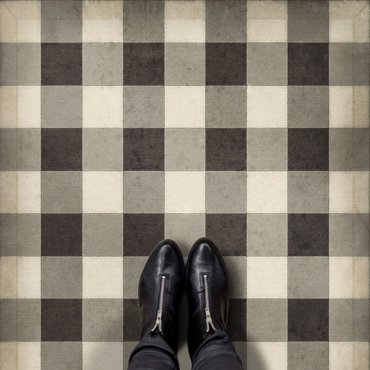 Vintage Vinyl Rug - Gingham Canvas - Black