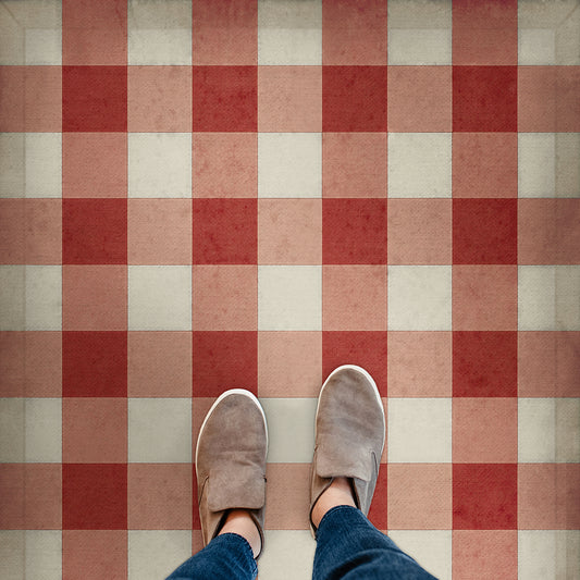 Vintage Vinyl Rug - Gingham Canvas - Red