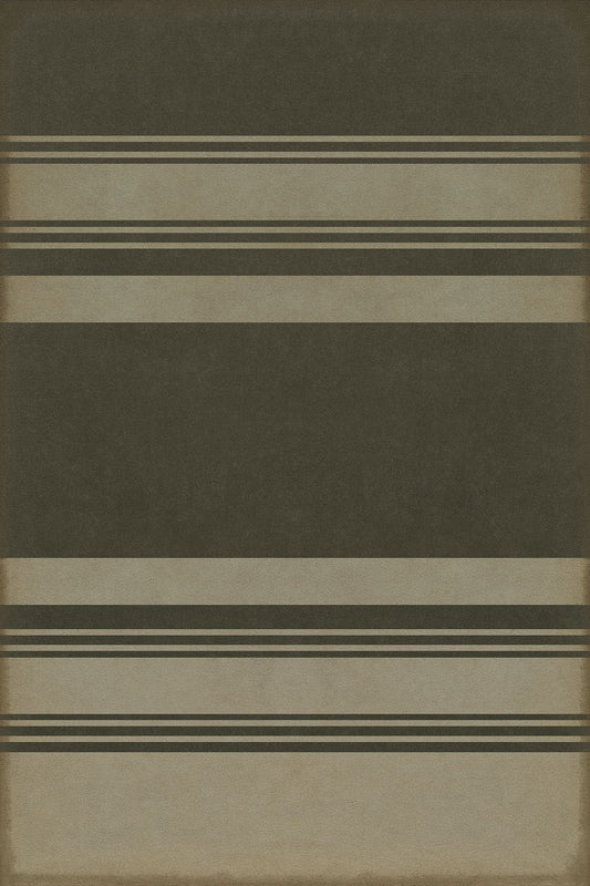 Vintage Vinyl Rug - Pattern 50 - Organic Stripes Black and Tan