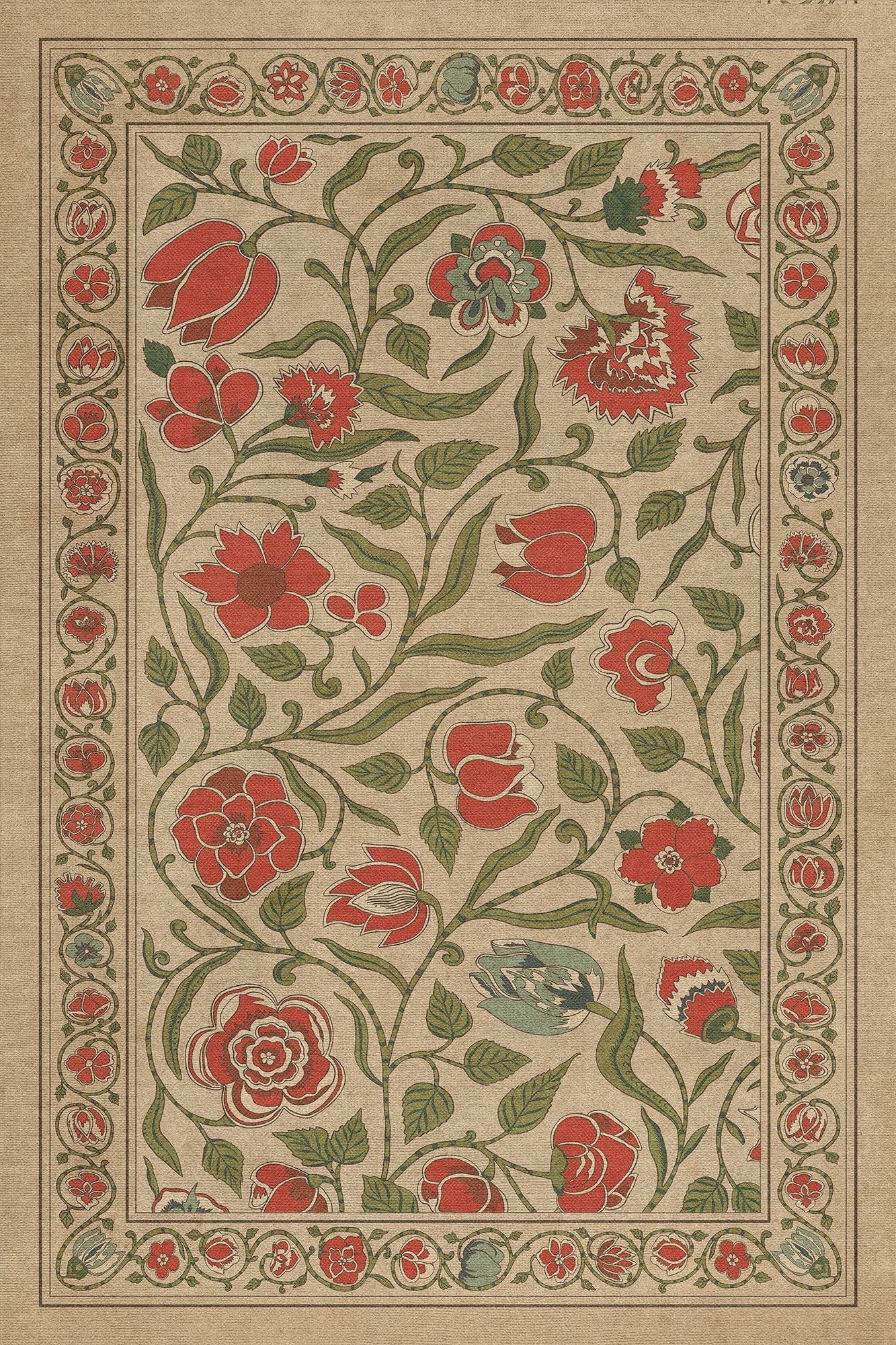 Vintage Vinyl Rug - Antique Floral - May We Live Together