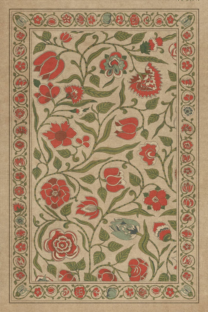 Vintage Vinyl Rug - Antique Floral - May We Live Together
