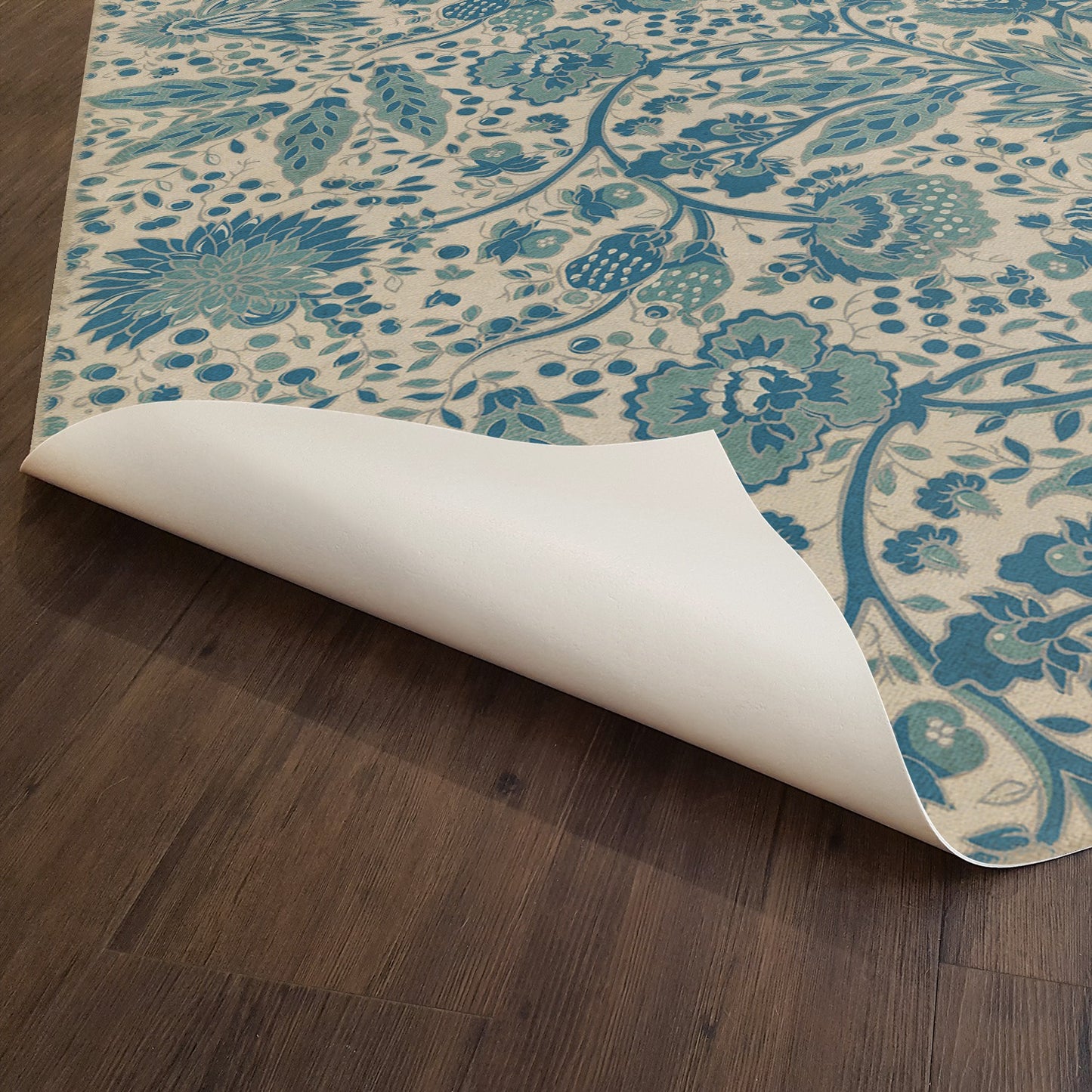 Vintage Vinyl Rug - Garden Gate - A slash of Blue