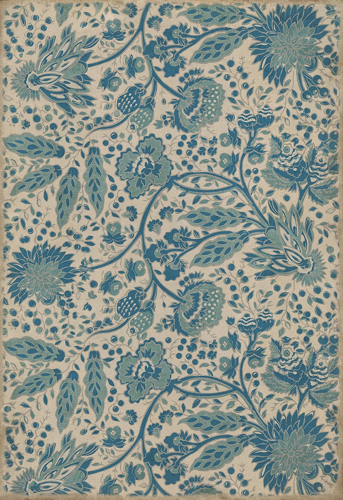 Vintage Vinyl Rug - Garden Gate - A slash of Blue