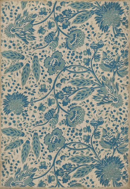 Vintage Vinyl Rug - Garden Gate - A slash of Blue