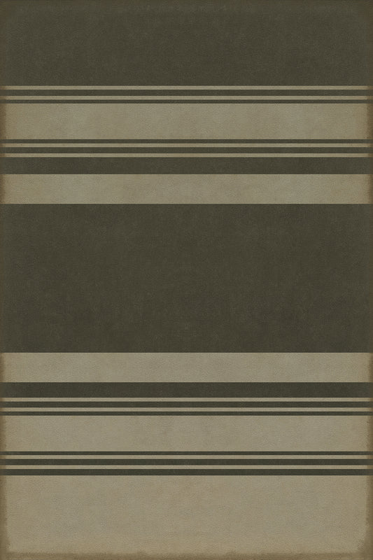 Vintage Vinyl Rug - Pattern 50 - Organic Stripes Black and Tan