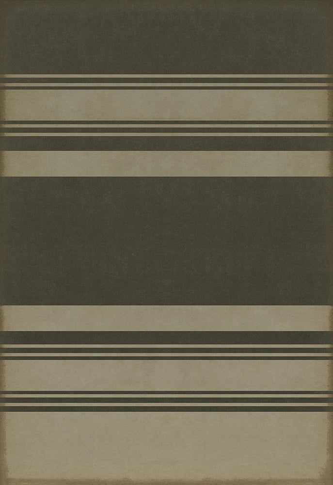 Vintage Vinyl Rug - Pattern 50 - Organic Stripes Black and Tan