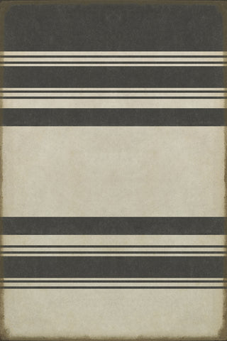 Vintage Vinyl Rug - Pattern 50 - Organic Stripes Black and White