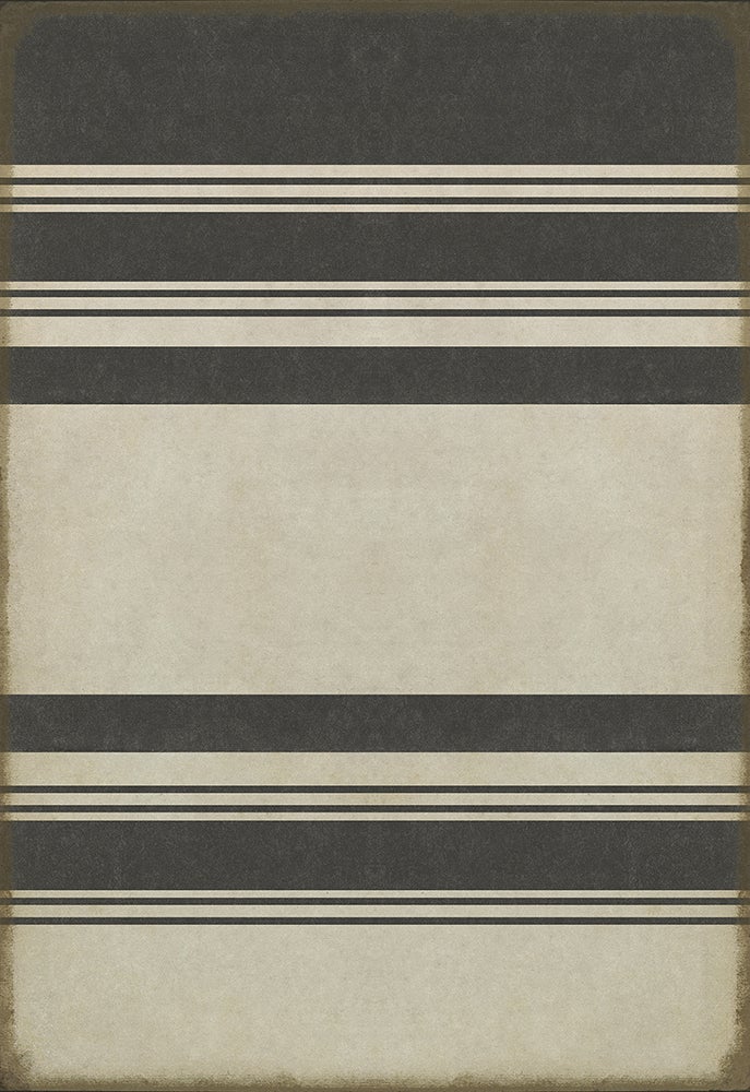 Vintage Vinyl Rug - Pattern 50 - Organic Stripes Black and White