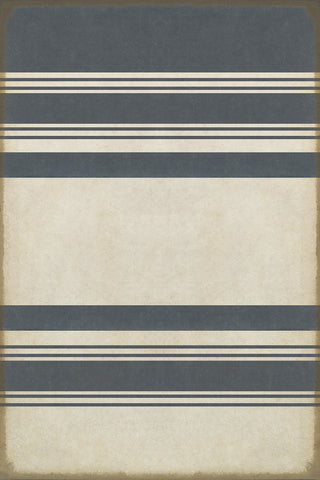 Vintage Vinyl Rug - Pattern 50 - Organic Stripes Blue and White