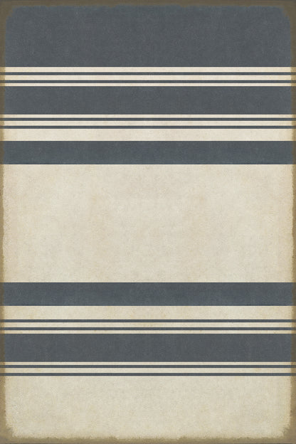 Vintage Vinyl Rug - Pattern 50 - Organic Stripes Blue and White