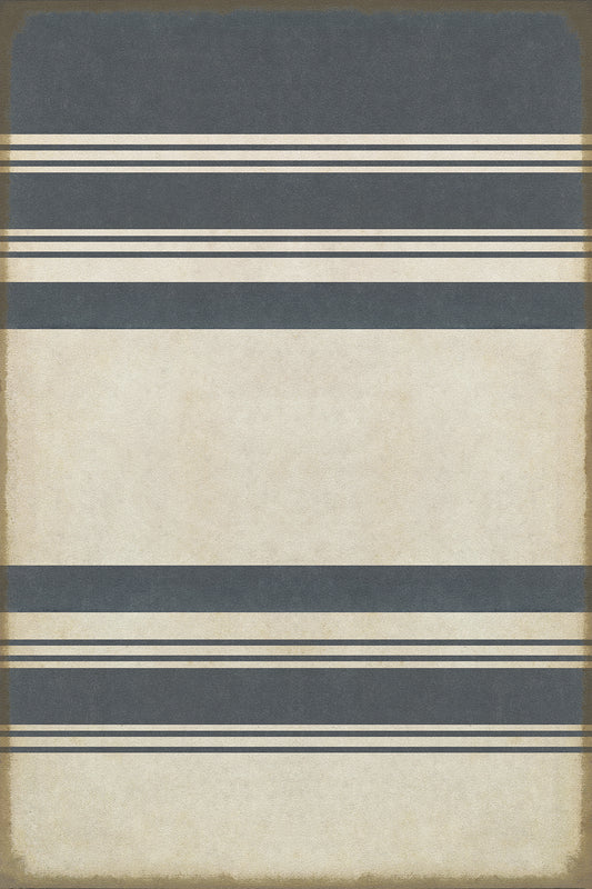 Vintage Vinyl Rug - Pattern 50 - Organic Stripes Blue and White