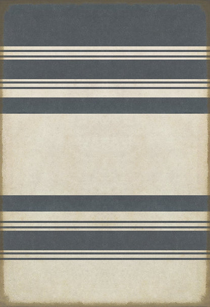 Vintage Vinyl Rug - Pattern 50 - Organic Stripes Blue and White