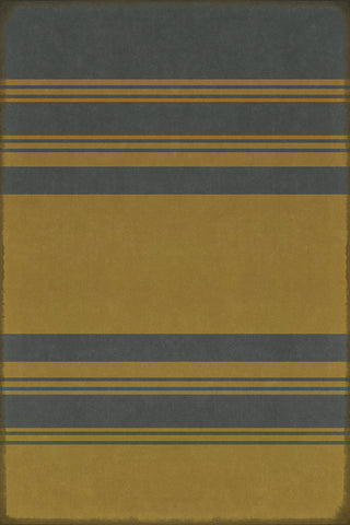Vintage Vinyl Rug - Pattern 50 - Organic Stripes Blue and Yellow