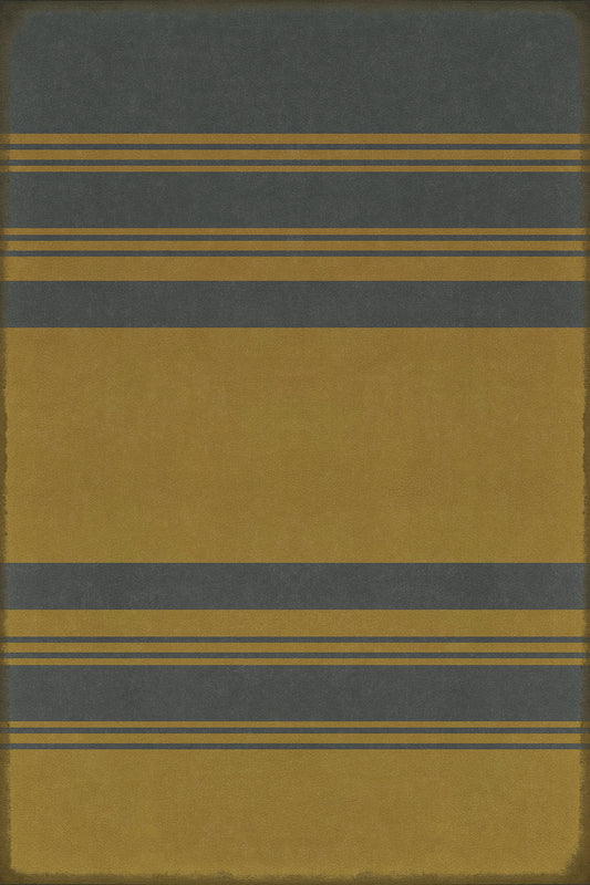 Vintage Vinyl Rug - Pattern 50 - Organic Stripes Blue and Yellow