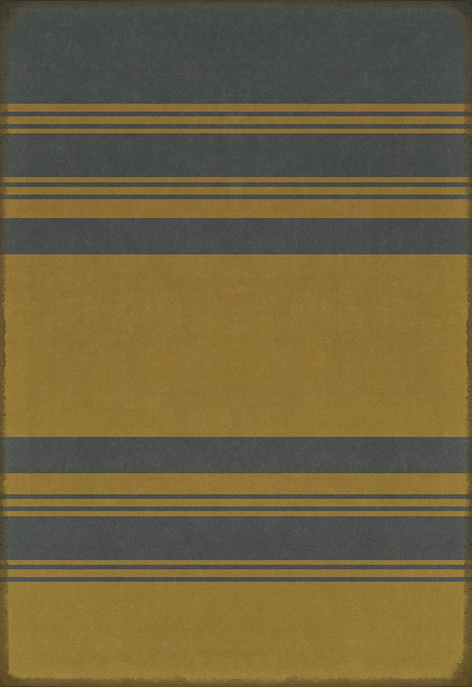 Vintage Vinyl Rug - Pattern 50 - Organic Stripes Blue and Yellow