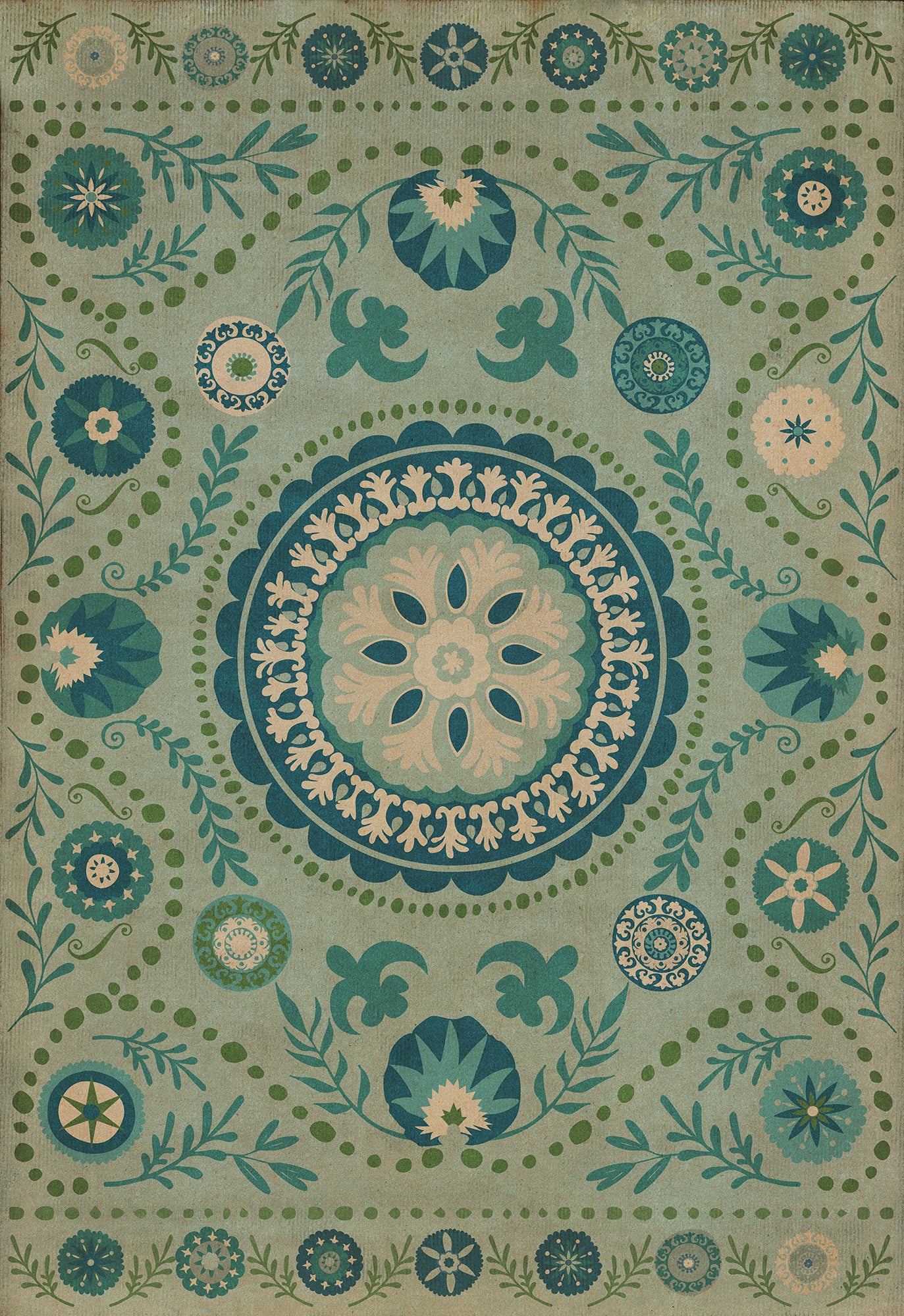 Vintage Vinyl Rug - Pattern 38 - Boho Blue