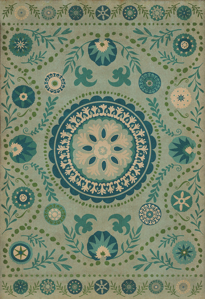 Vintage Vinyl Rug - Pattern 38 - Boho Blue