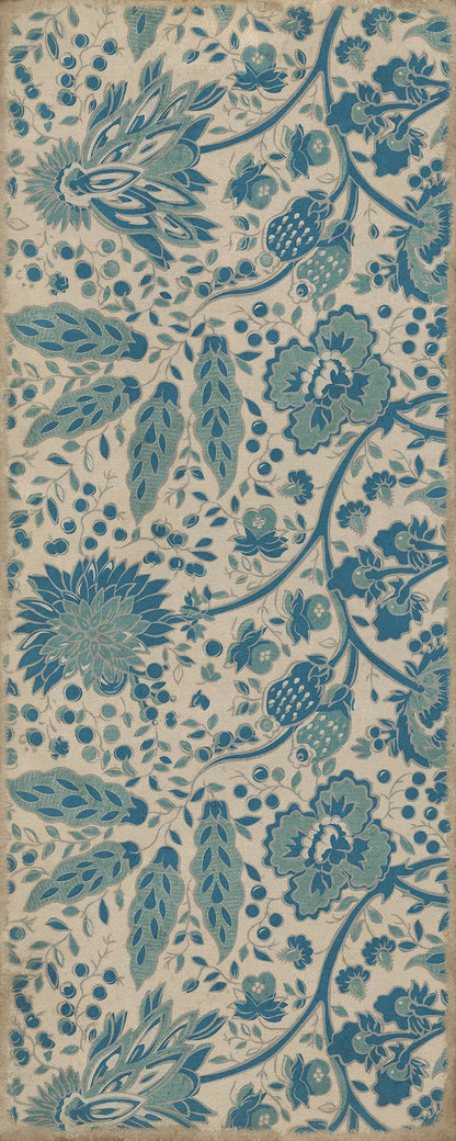 Vintage Vinyl Rug - Garden Gate - A slash of Blue