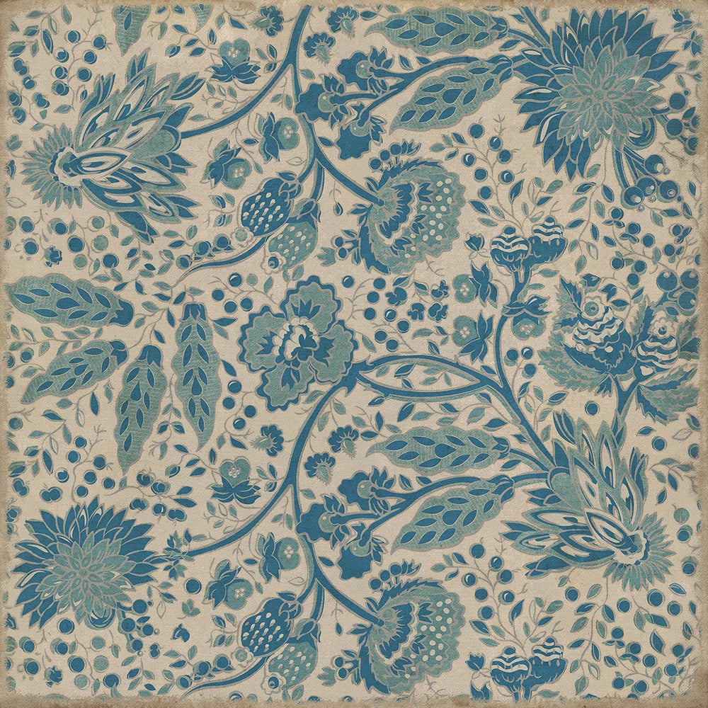 Vintage Vinyl Rug - Garden Gate - A slash of Blue
