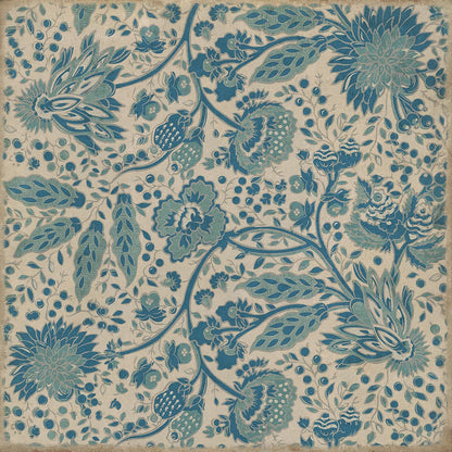 Vintage Vinyl Rug - Garden Gate - A slash of Blue