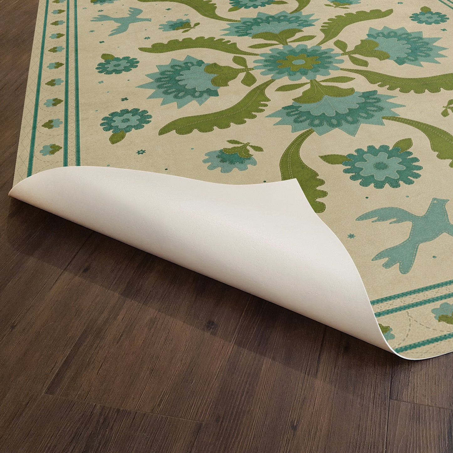 Vintage Vinyl Rug - Applique - Azure Moss