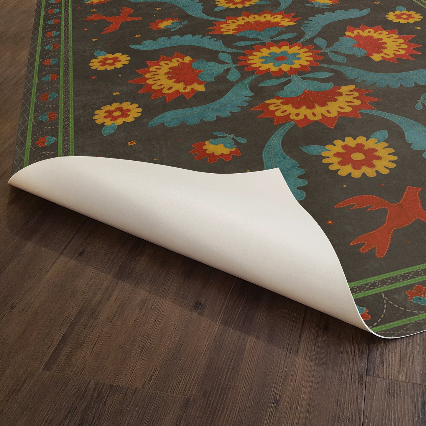 Vintage Vinyl Rug - Applique - Gossip of Swallows