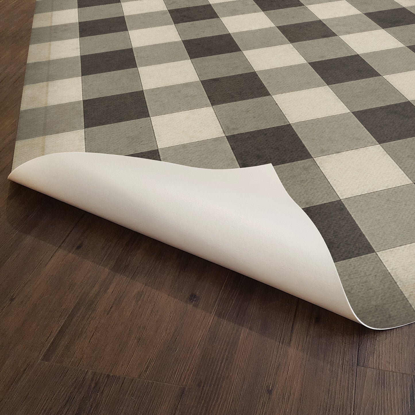 Vintage Vinyl Rug - Gingham Canvas - Black