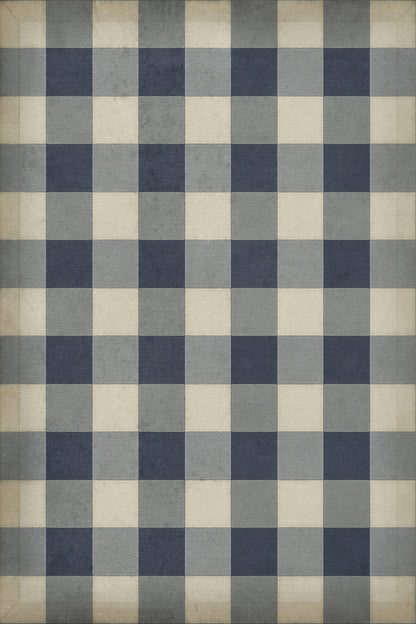 Vintage Vinyl Rug - Gingham Canvas - Blue