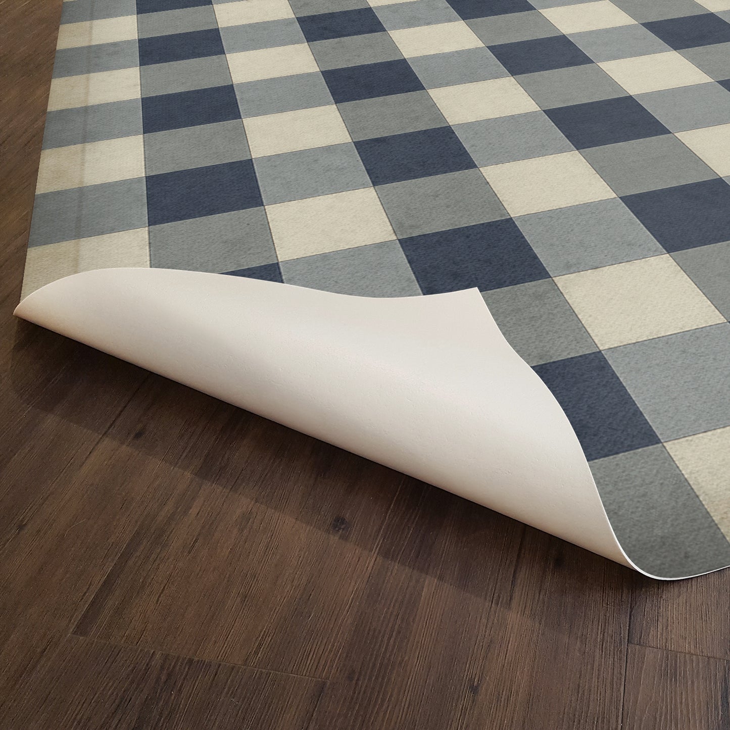 Vintage Vinyl Rug - Gingham Canvas - Blue