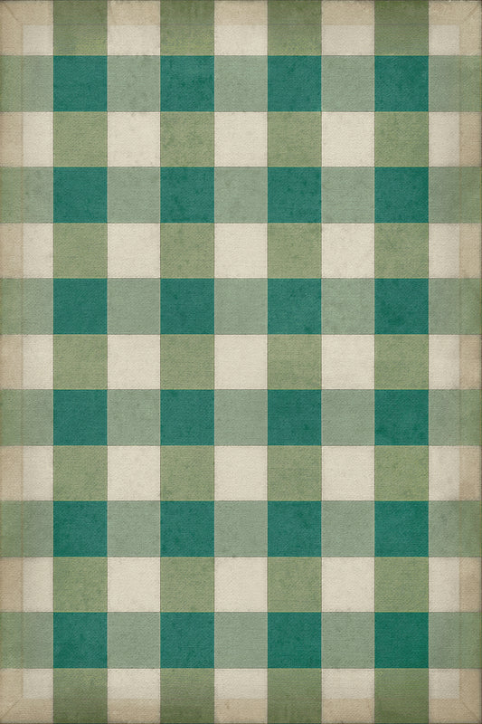 Vintage Vinyl Rug - Gingham Canvas - Green