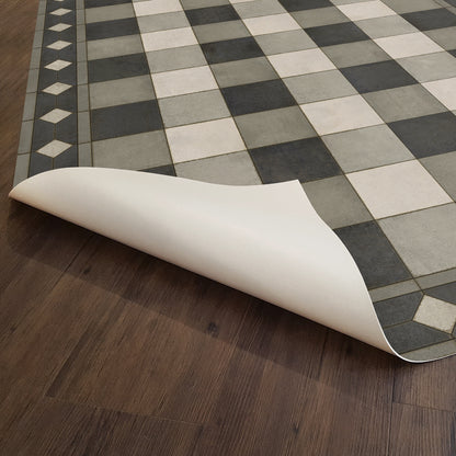 Vintage Vinyl Rug - Gingham Tile - Black