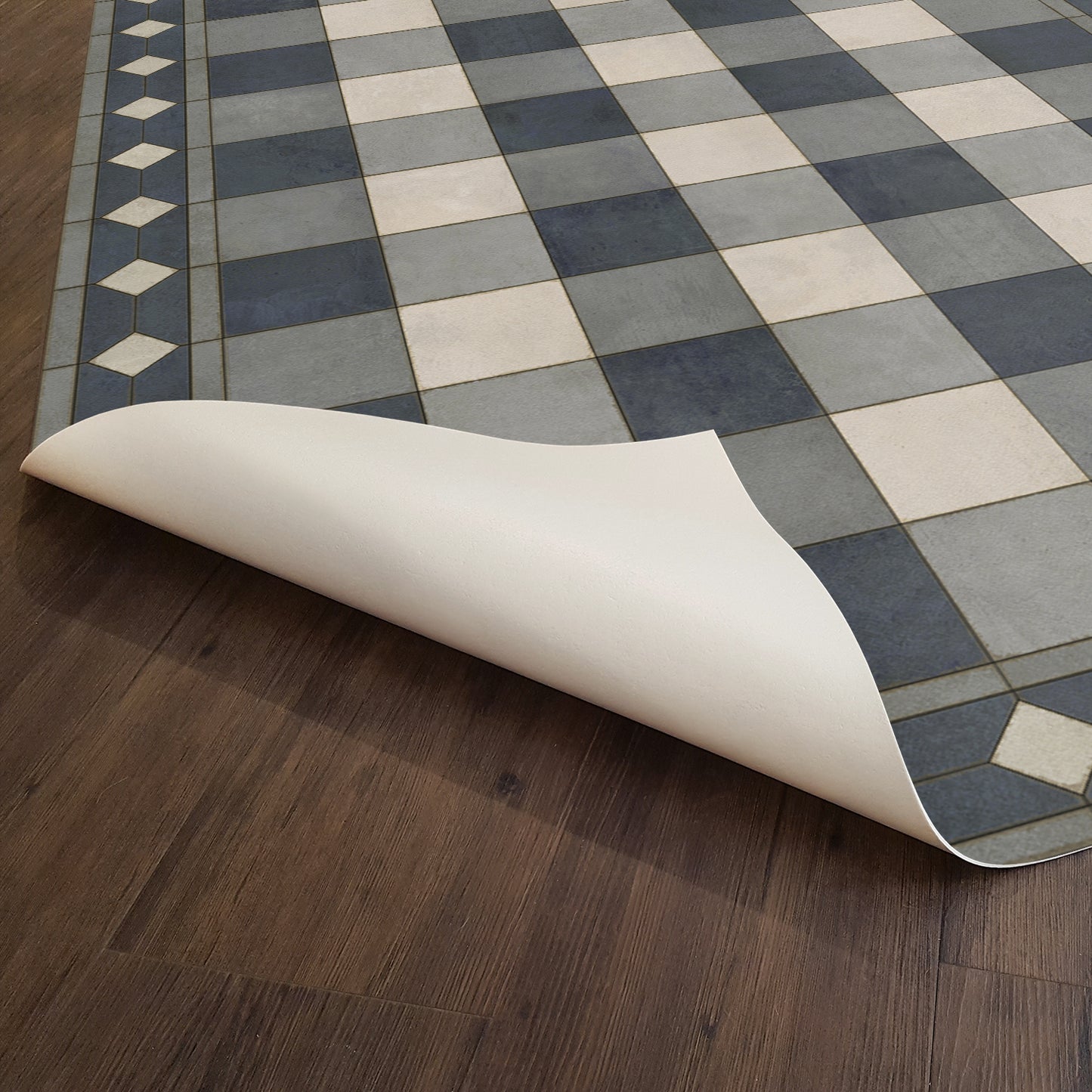 Vintage Vinyl Rug - Gingham Tile - Blue