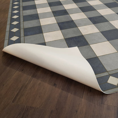 Vintage Vinyl Rug - Gingham Tile - Blue