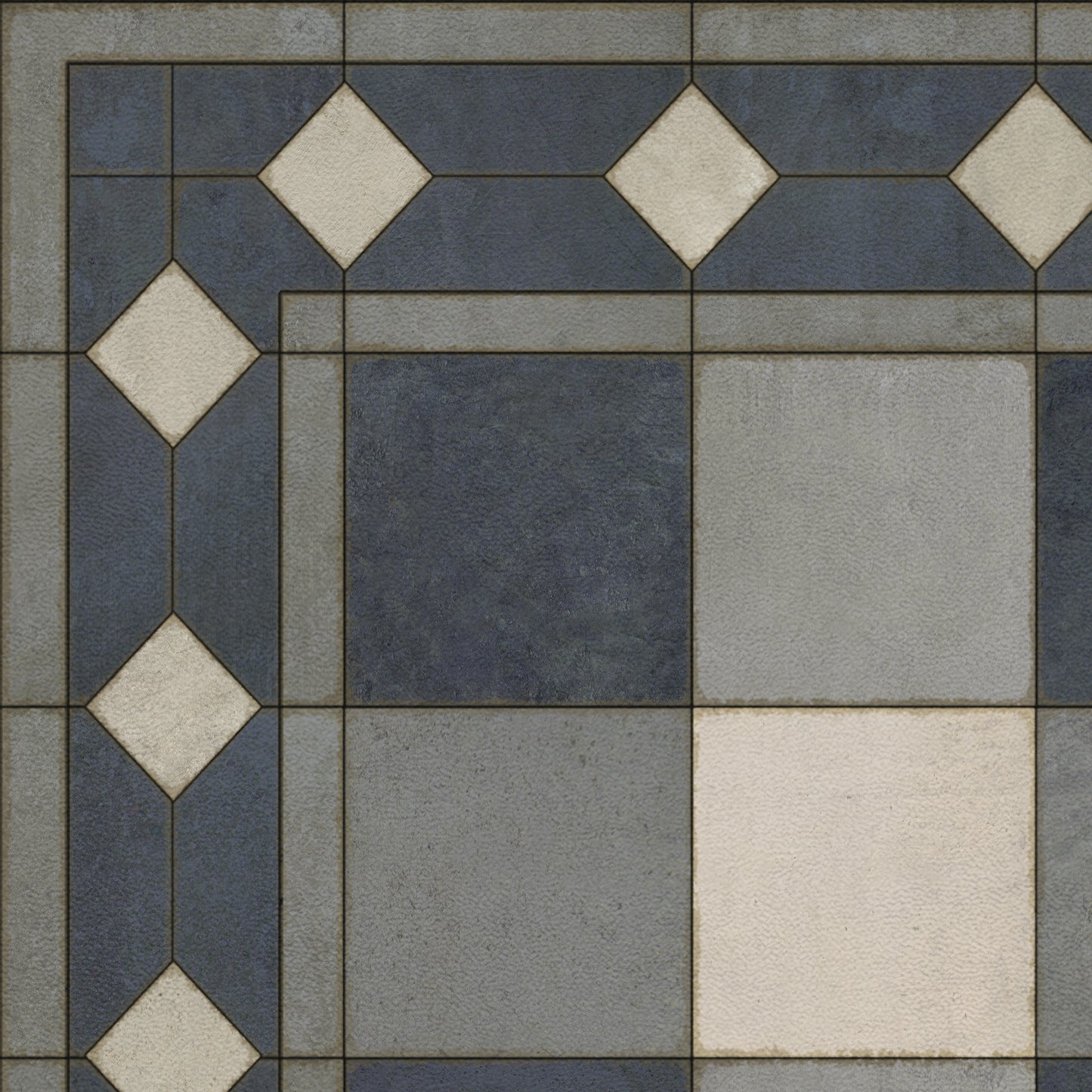 Vintage Vinyl Rug - Gingham Tile - Blue