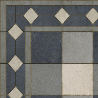 Vintage Vinyl Rug - Gingham Tile - Blue