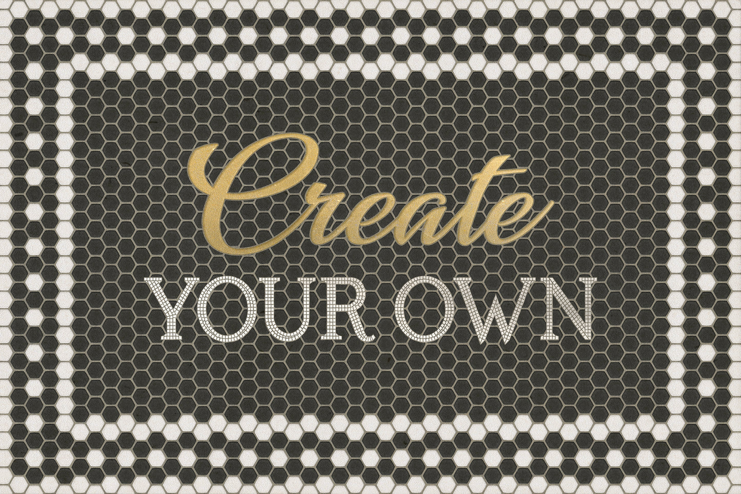 Vintage Vinyl Rug - Create Your Own Mosaic - Customized 46th Street with Gold Script
