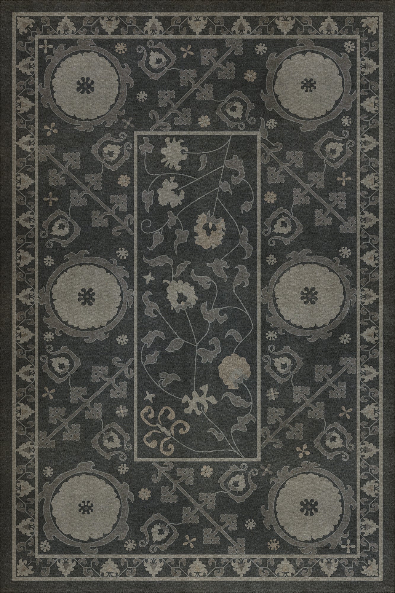 Vintage Vinyl Rug - Samarkand - Qora
