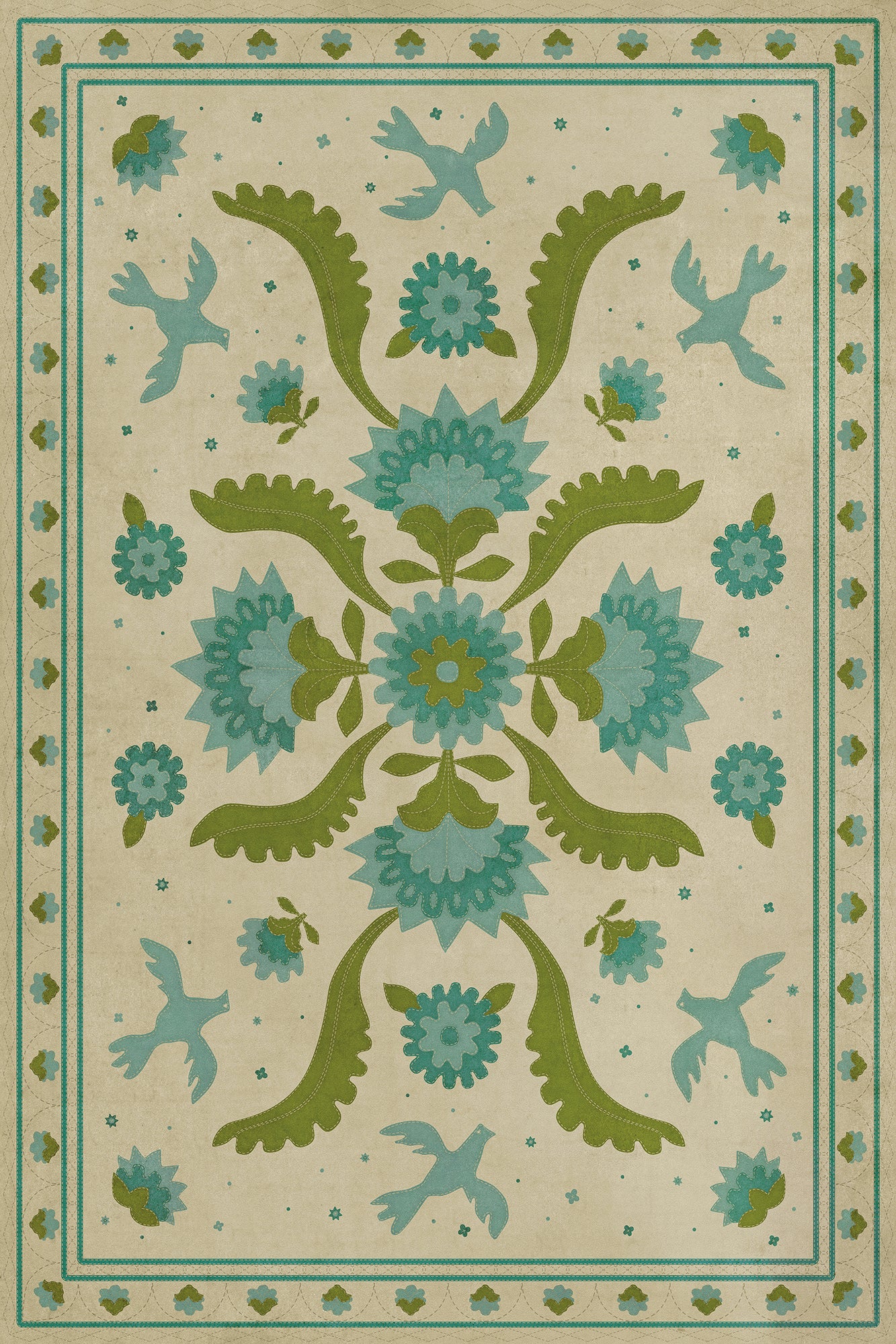 Vintage Vinyl Rug - Applique - Azure Moss