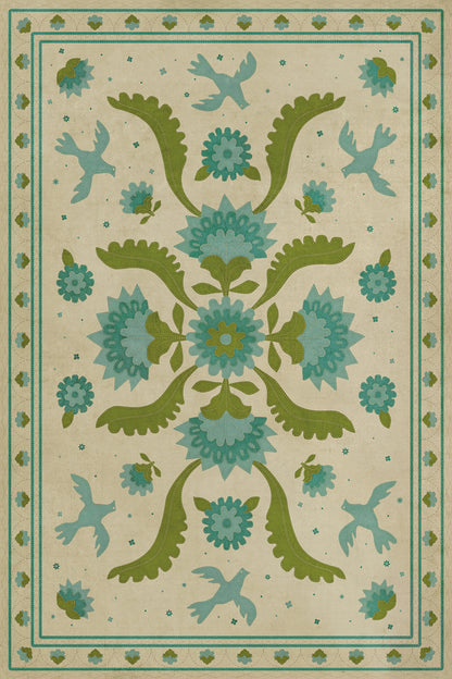 Vintage Vinyl Rug - Applique - Azure Moss
